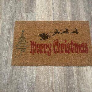 Merry Christmas  with Santa and his sleigh decorative coir doormat